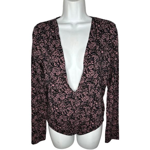 Express One Eleven Deep V-Neck Thong Bodysuit Women's Floral Printed NWOT Large - Picture 3 of 8